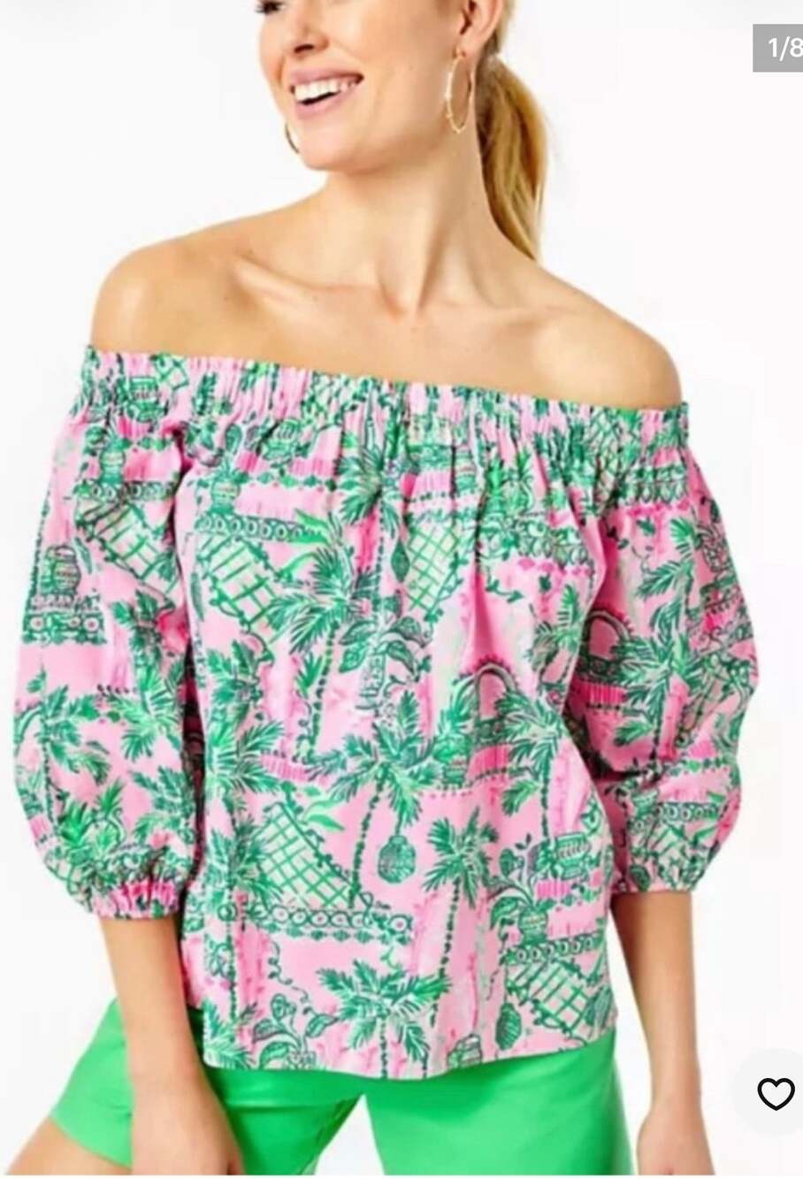 Lilly Pulitzer Winifred Mandevilla Off Shoulder Top Medium Resort Preppy